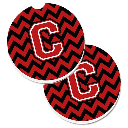 Letter C Chevron Black And Red Set Of 2 Cup Holder Car Coaster
